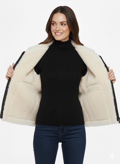 Hakiki Deri Kürklü Siyah Kadın Yelek Düğmeli